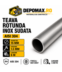 Teava rotunda inox sudata AISI 304, 15 x 1.5 mm, 6 metri Teava rotunda inox sudata AISI 304, 15 x 1.5 mm, 6 metri
